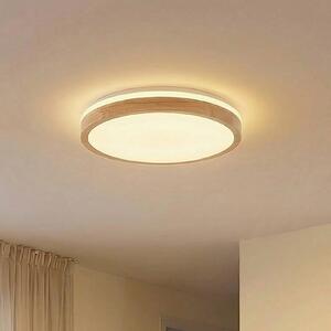 Lindby LED stropní svítidlo Emiva, Ø 49 cm, dřevo, stmívatelný, Světlé dřevo, Obývací pokoj / jídelna, Dřevo, Moderní