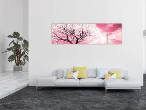 Růžový obraz stromu (170x50 cm)