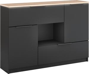 Kredenc Vicco Betti Anthracite/Sonoma 120 x 83.6 cm 2x dvířka, 2x zásuvka a 1x otevřená přihrádka, Model 41612