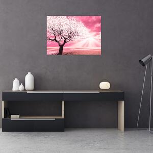 Růžový obraz stromu (70x50 cm)