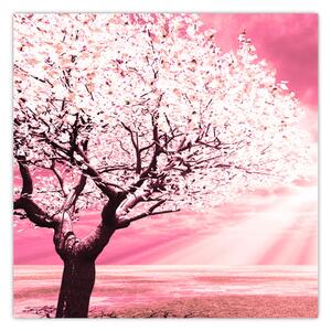 Růžový obraz stromu (30x30 cm)