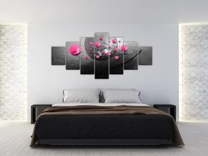 Obraz růžových abstraktních koulí (210x100 cm)