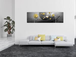 Obraz zlatých abstraktních koulí (170x50 cm)