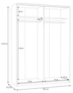 Šatní skříň se zrcadlem KARO 150x210x61 cm bílá