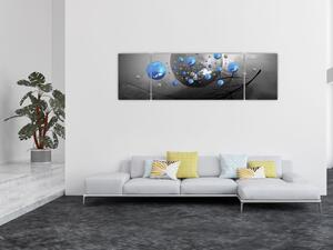 Obraz modrých abstraktních koulí (170x50 cm)