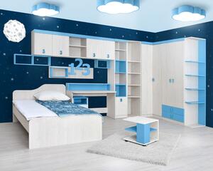 Dětská postel Numero 90 2F pravá - dub bílý/modrá