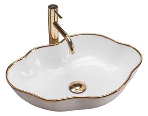 REA-U0696 - Umyvadlo na desku PEARL 38x50,5 cm keramika/lesklá bílá/zlatá