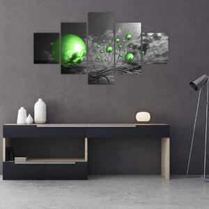 Obraz zelených abstraktních koulí (125x70 cm)