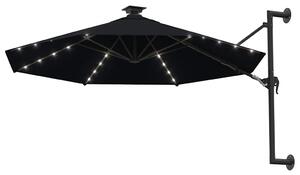 Nástěnný zahradní slunečník s LED 300 cm černý