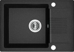 Laveo Celia, 1-komorový granitový dřez 650x440x185 mm s krátkým odkapávačem, černá, LAV-SBC_713T