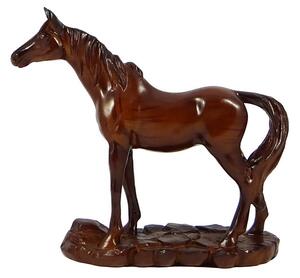 Soška kůň hnědý na podstavci 13,5 cm plný polyresin (Dekorační soška koně z polyresinu, hnědá, 13,5 cm)