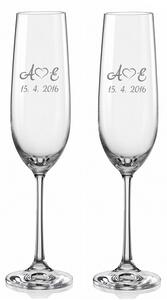 Svatební skleničky na sekt Monogramy se srdíčky 2 ks