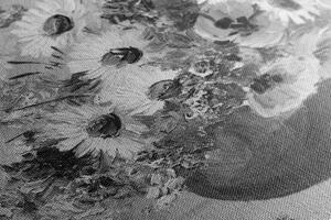 Obraz olejomalba letních květů v černobílém provedení