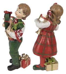 2ks vánoční dekorace chlapec a dívka s dárečky - 7*6*13 / 7*5*13 cm