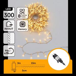 Aigostar - LED Venkovní vánoční řetěz 300xLED/8 funkcí 18m IP44 teplá bílá