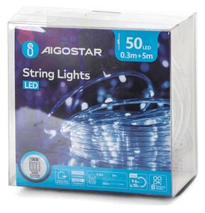 Aigostar-LED Venkovní vánoční řetěz 50xLED/8 funkcí 3xAA 5,3m IP44 studená bílá