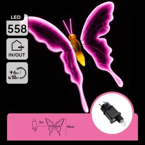 Aigostar - LED Venkovní dekorace 558xLED 90 cm IP44 motýl/růžová