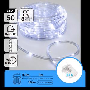 Aigostar-LED Venkovní vánoční řetěz 50xLED/8 funkcí 3xAA 5,3m IP44 studená bílá
