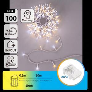 Aigostar - LED Venk vánoční řetěz 100xLED/8 funkcí 3xAA 10,3m IP44 teplá/studená