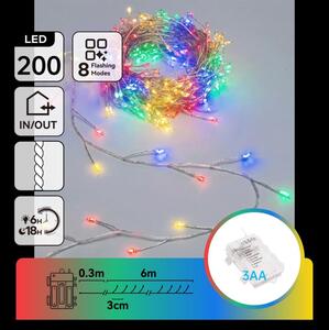 Aigostar - LED Venkovní vánoční řetěz 200xLED/8 funkcí 3xAA 6,3m IP44 multicolor
