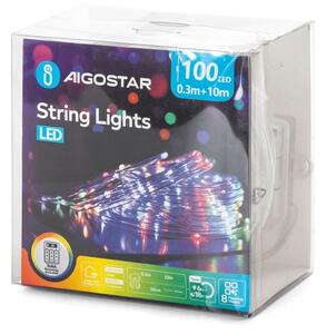 Aigostar-LED Venkovní vánoční řetěz 100xLED/8 funkcí 3xAA 10,3m IP44 multicolor