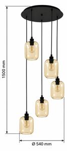 BRILAGI - LED Lustr na lanku RETRO GLASS 5xE27/60W/230V černá/kouřová hnědá