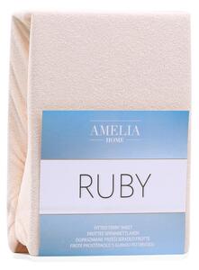 Světle béžové elastické prostěradlo s vysokým podílem bavlny AmeliaHome Ruby, 140/160 x 200 cm