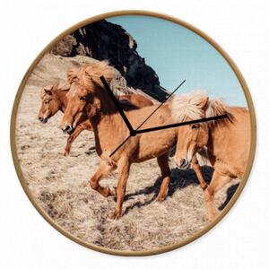 Nástěnné hodiny Islandští koně s tichým chodem a průměrem 32cm