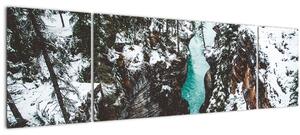 Obraz - horská řeka v zimě (170x50 cm)