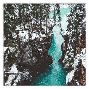 Obraz - horská řeka v zimě (30x30 cm)