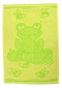 Dětský ručníček s motivem žabky v pestré zelené barvě. Rozměr je 30x50 cm. Obrázek z obou stran