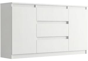 Komoda Framire bílá laminovaná deska 3 zásuvky 140 cm x 40 cm x 76 cm