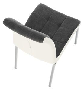 Jídelní židle čalouněná tmavě šedá látka v kombinaci ekokůže bílá nohy chrom TK3171