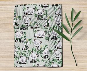 Ervi bavlněné napínací prostěradlo - pandy na zeleném