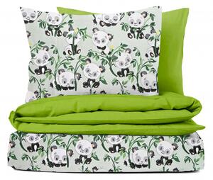 Ervi bavlněné povlečení oboustranné - pandy na zeleném /zářivé zelené