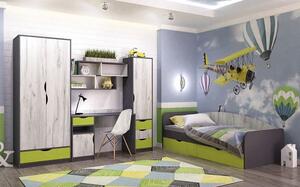 Casarredo Dětská postel DISNEY 90x200 s úložným prostorem, dub kraft bílý/šedý grafit/limeta