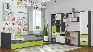 Casarredo Dětská postel DISNEY 90x200 s úložným prostorem, dub kraft bílý/šedý grafit/limeta