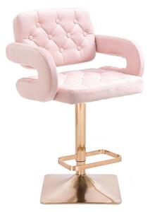 LuxuryForm Barová židle ADRIA VELUR na zlaté hranaté podstavě - růžová