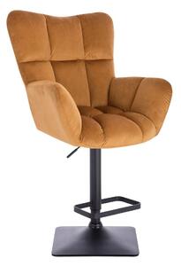 LuxuryForm DESIGN Barové křeslo AURORA VELUR na černé hranaté podstavě - medové