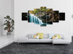 Obraz lesního vodopádu (210x100 cm)
