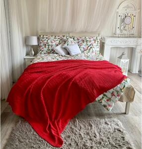 Pletená multifunkční deka-přehoz na postel- červená, 220x240