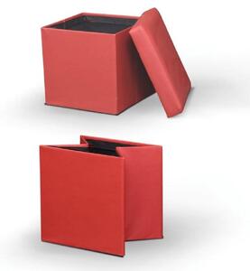 Taburetka skládací s úložným prostorem ekokůže červená TK3226