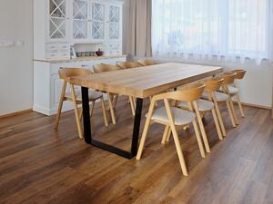 Majstrštych Jídelní stůl Raroh - designový industriální nábytek velikost stolu (D x Š): 140 x 80 (cm), Typ a sukovitost dřeva: Dub s méně suky (0 Kč), Barva kovových nohou: Černá mat - RAL 9005 (0 Kč)