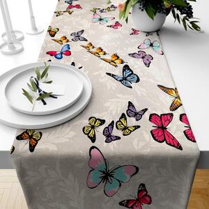 Ervi bavlněný běhoun na stůl - barevné motýlcí na šedém
