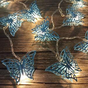 Světýlka motýli kovové modré řetěz 90cm,10LED,barva teplá bílá