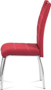 Autronic Jídelní židle HC-485 RED2, potah vínově červená látka, bílé prošití/chrom