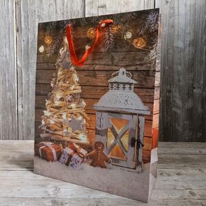 Vánoční dárková taška velká se stromkem hnědá 55x40x15cm