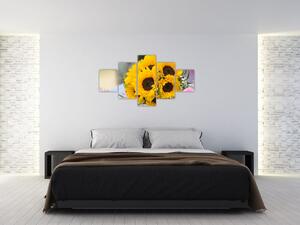 Obraz svatební kytice ze slunečnic (125x70 cm)