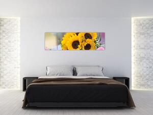 Obraz svatební kytice ze slunečnic (170x50 cm)