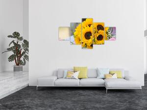 Obraz svatební kytice ze slunečnic (125x70 cm)